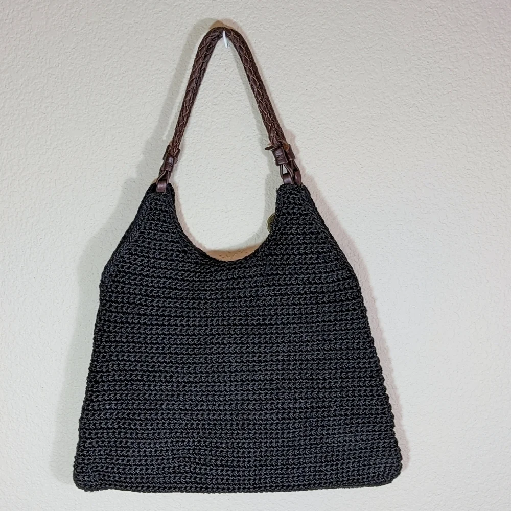 The Sak Sequoia Hand Woven Floral Crochet Purse With Leather Strap